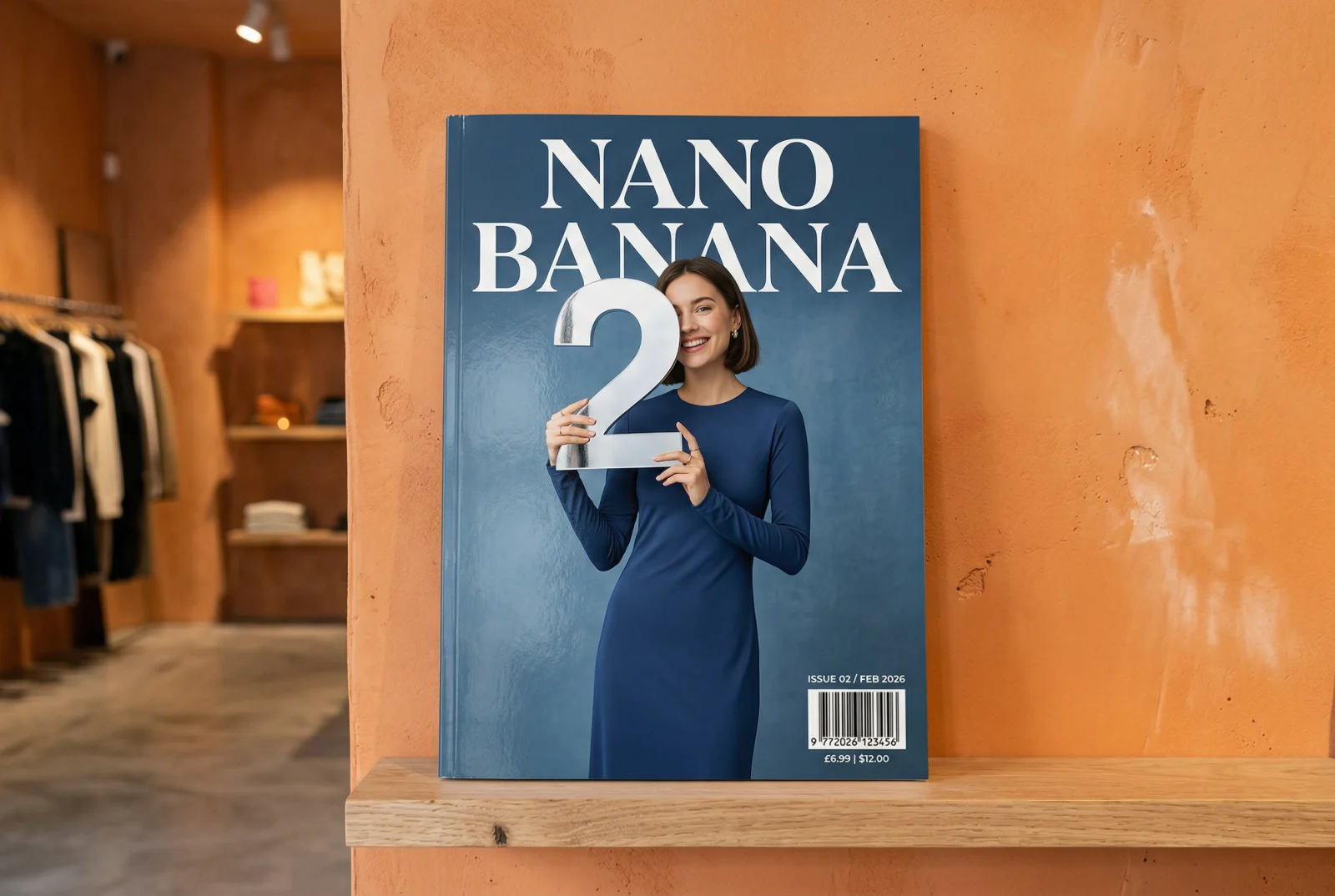 Nano Banana 2 renders a structured magazine cover with a large serif title, issue date and barcode.